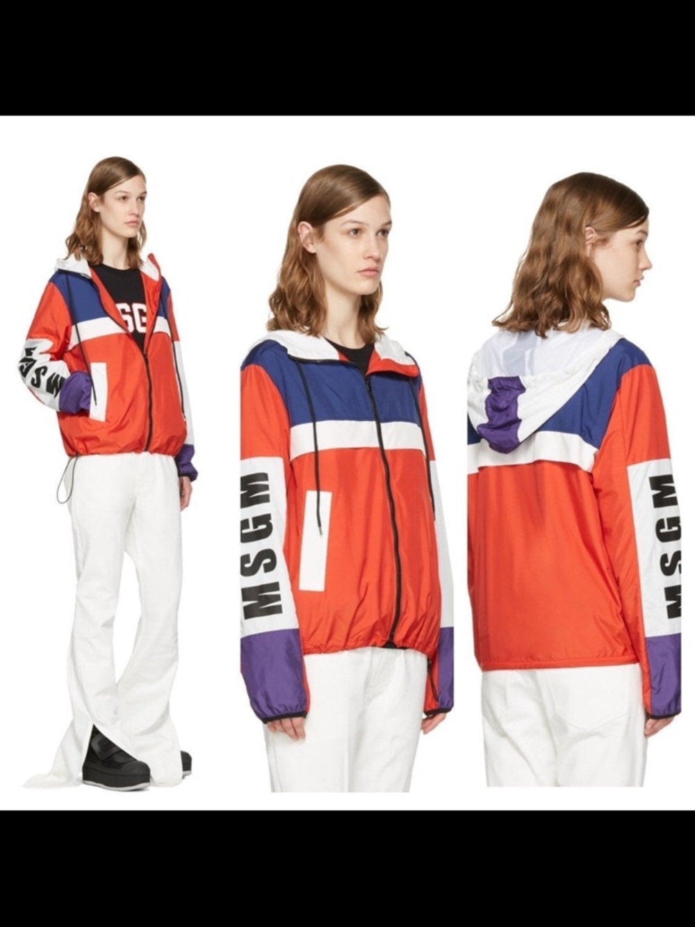 MSGM Colorblock Hooded Windbreaker - Red, Blue, White, Purple